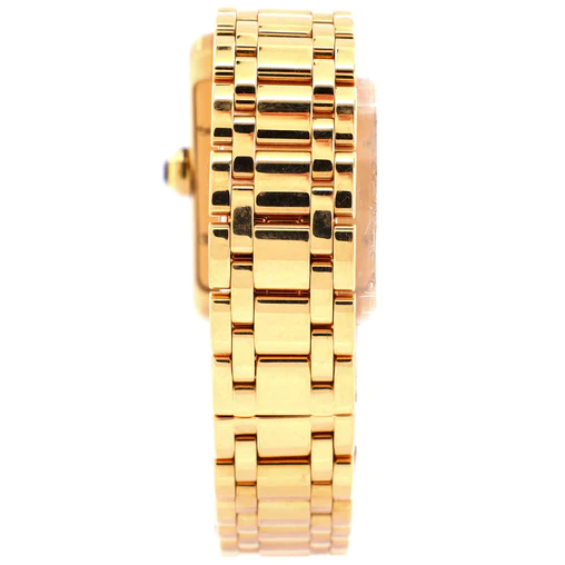 Tank Americaine - Small Size in Yellow Gold on Yellow Gold Bracelet with  Silver Dial W26015K2