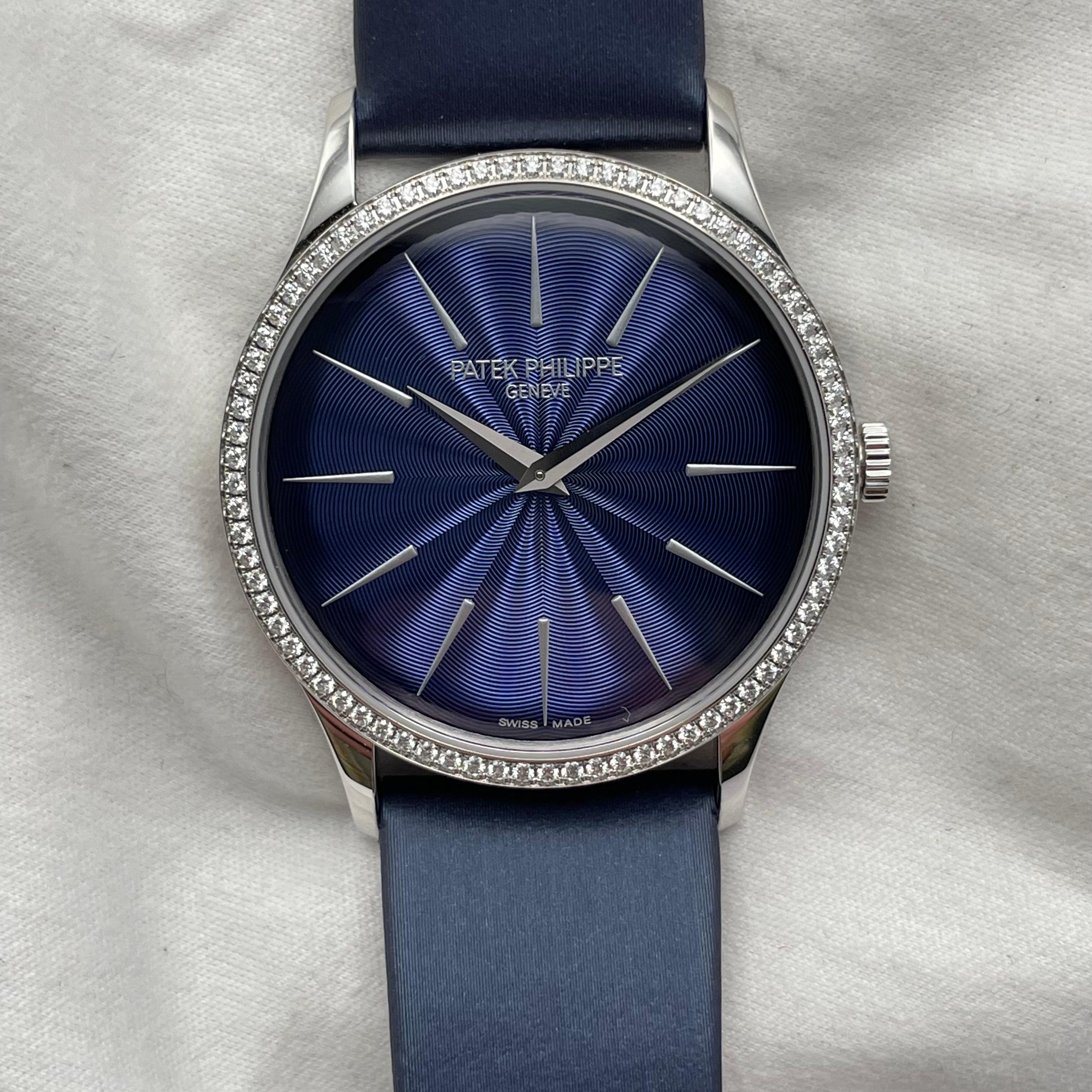 Patek Philippe Calatrava Blue Dial Diamond Leather Strap Women's Watch 4997/200G-001 4997200G001