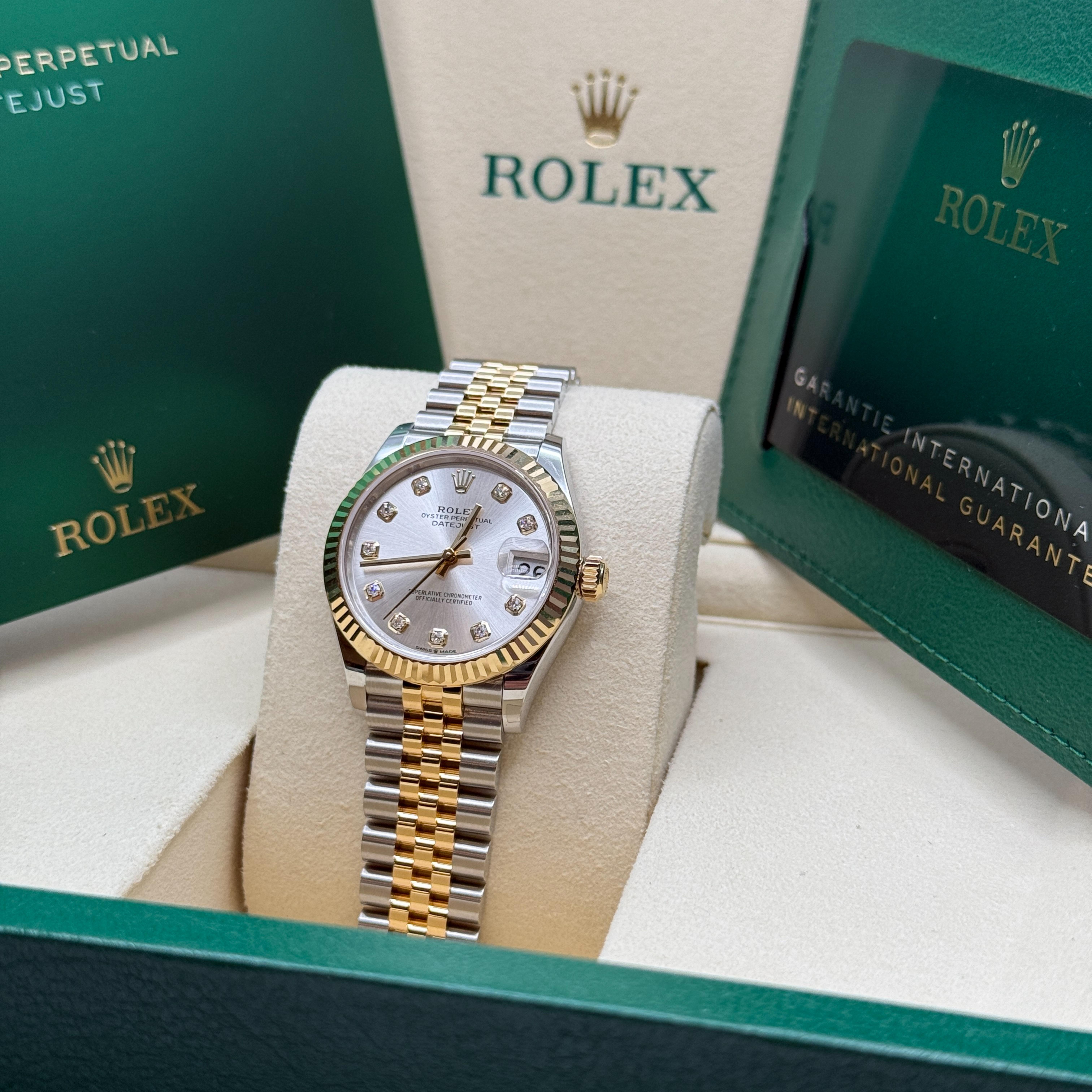 Rolex Datejust 31 Two-Tone Fluted / Silver / Diamond-Set