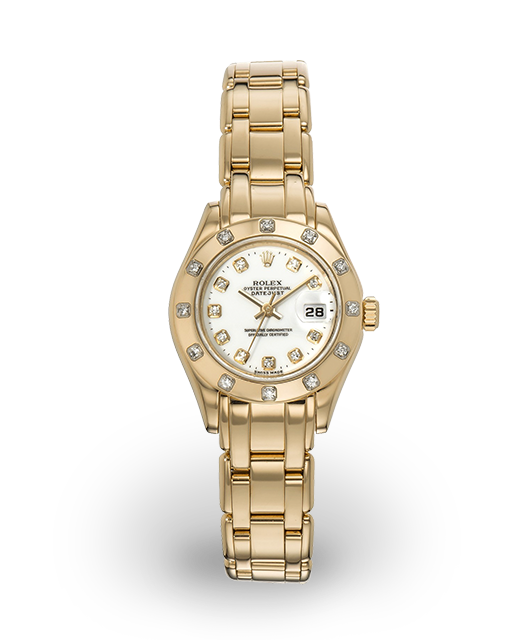 Rolex Lady DateJust PearlMaster 69308 18k Yellow Gold Champagne Diamon –  Watch Collectors