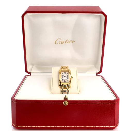 Tank Americaine - Small Size in Yellow Gold on Yellow Gold Bracelet with  Silver Dial W26015K2