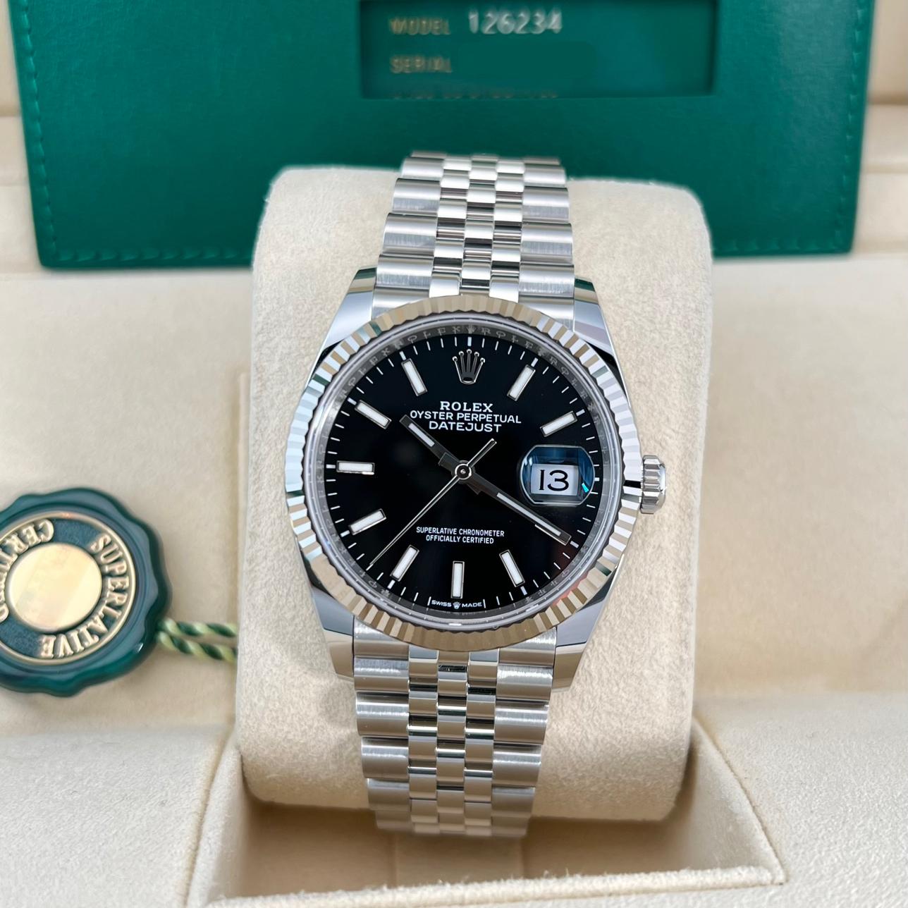 2023 Rolex Datejust 36 Fluted / Black / Jubilee 126234-0015