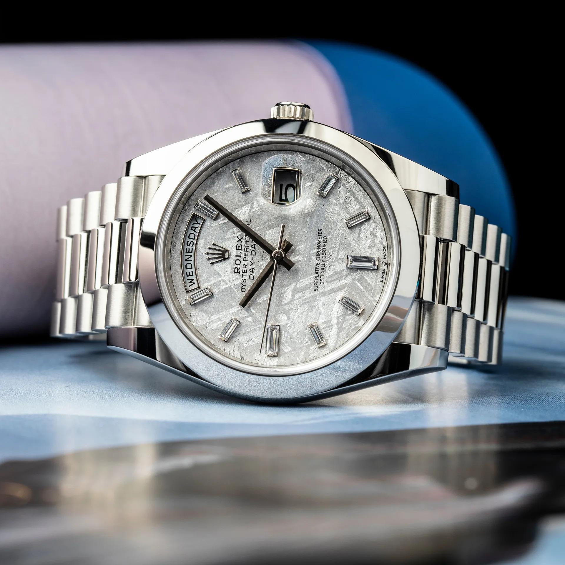 Rolex Day-Date 40 Platinum / Smooth / Meteorite / Baguette