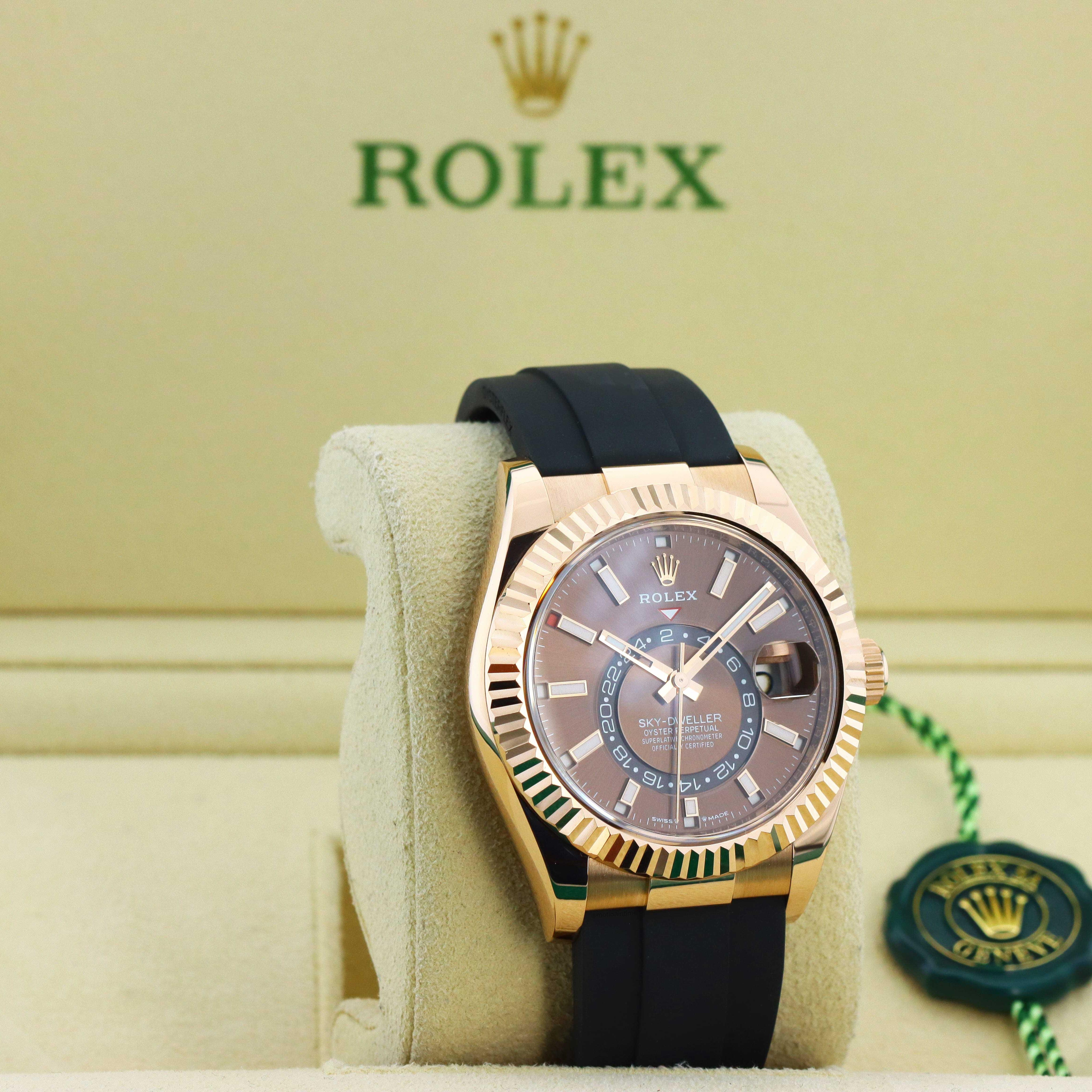 Rolex Sky-Dweller Rose Gold / Chocolate / Oysterflex 326235-0005