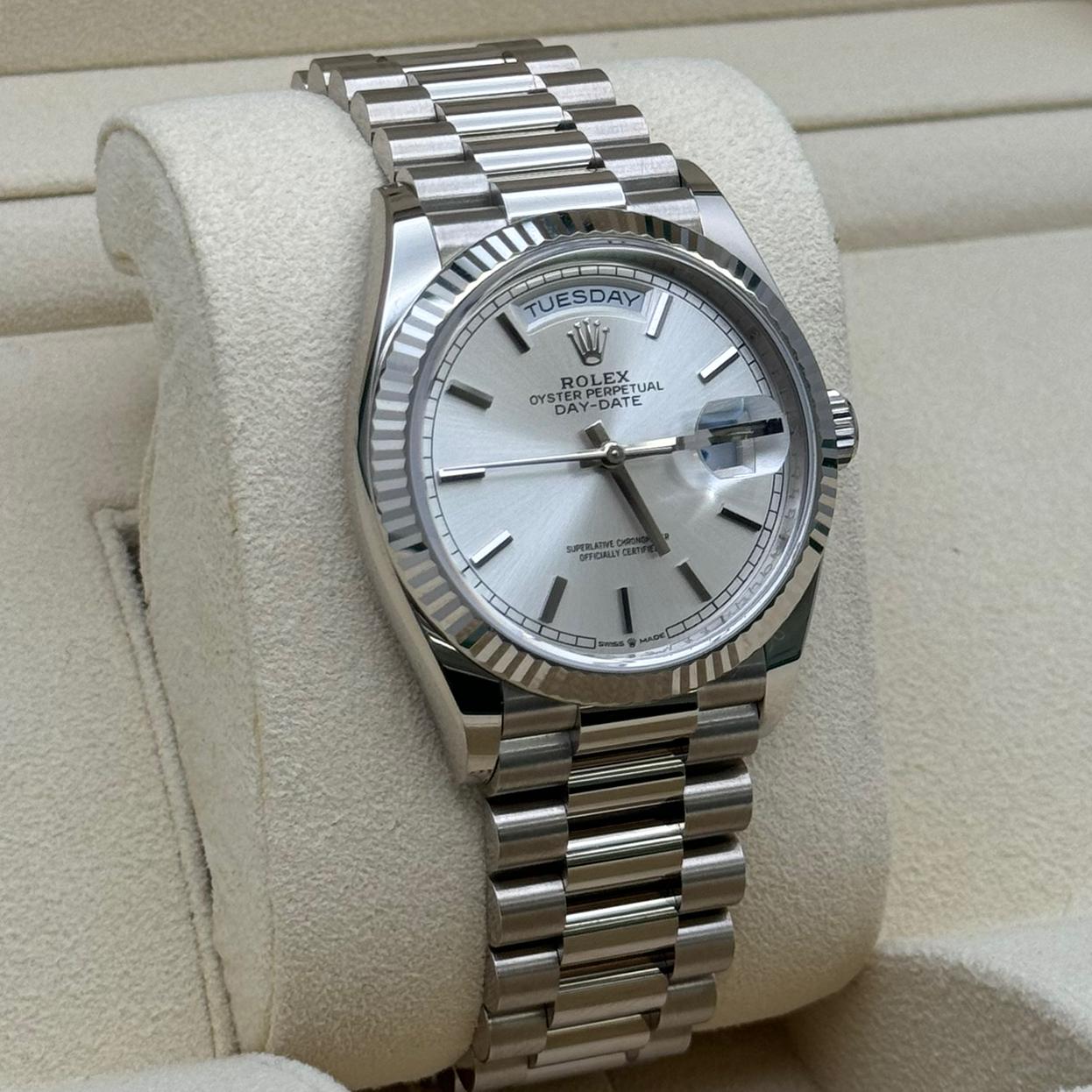 Auction: 2024 Rolex Day-Date 36 White Gold / Fluted / Silver