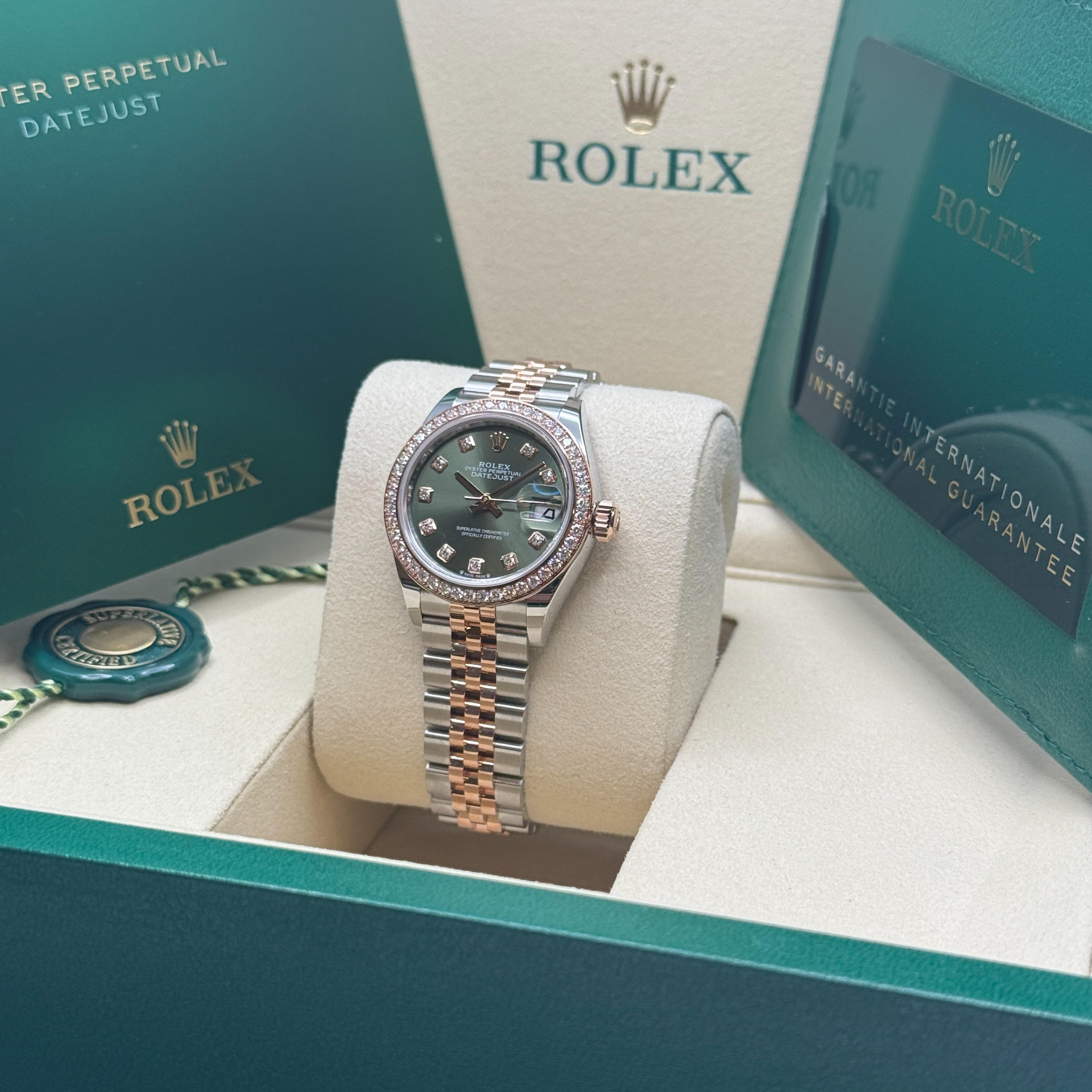 Rolex Lady-Datejust 28 Two-Tone / Diamond-Set / Olive-Green
