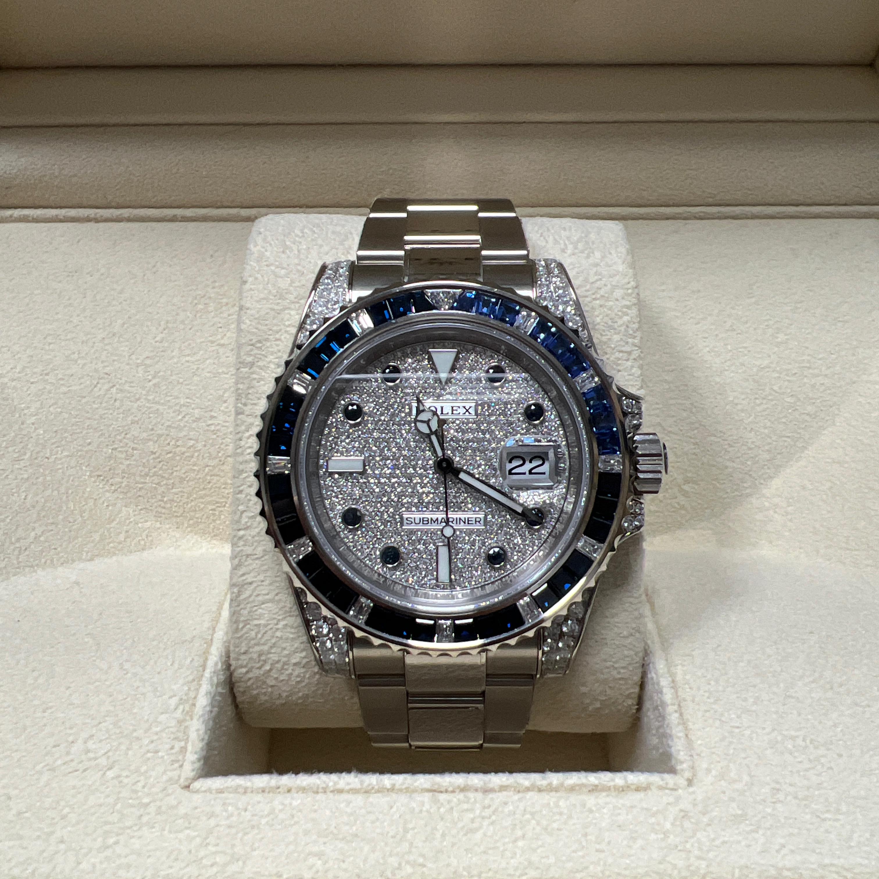 Rolex Submariner Date White Gold Diamond Set Baguette Diamond Sapphire Set Blue 116659SABR 0001 Watches Bezel