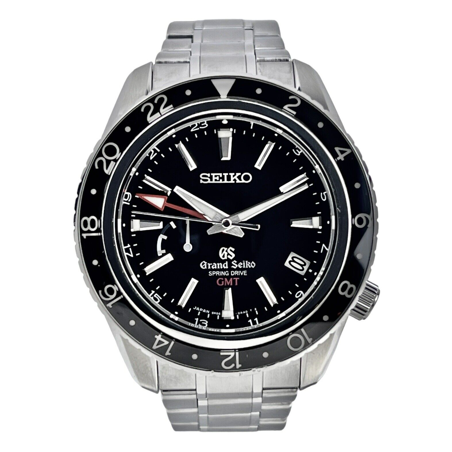 Grand Seiko Spring Drive GMT Steel / Black / Bracelet SBGE001 | Bezel