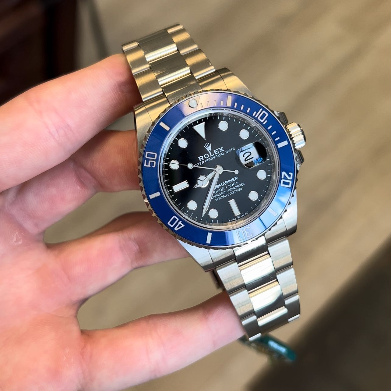 rolex submariner blue on wrist