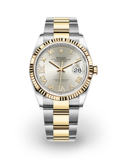 Rolex Datejust 36 Two-Tone Fluted / Silver / Diamond-Set Roman / Oyster  126233-0032