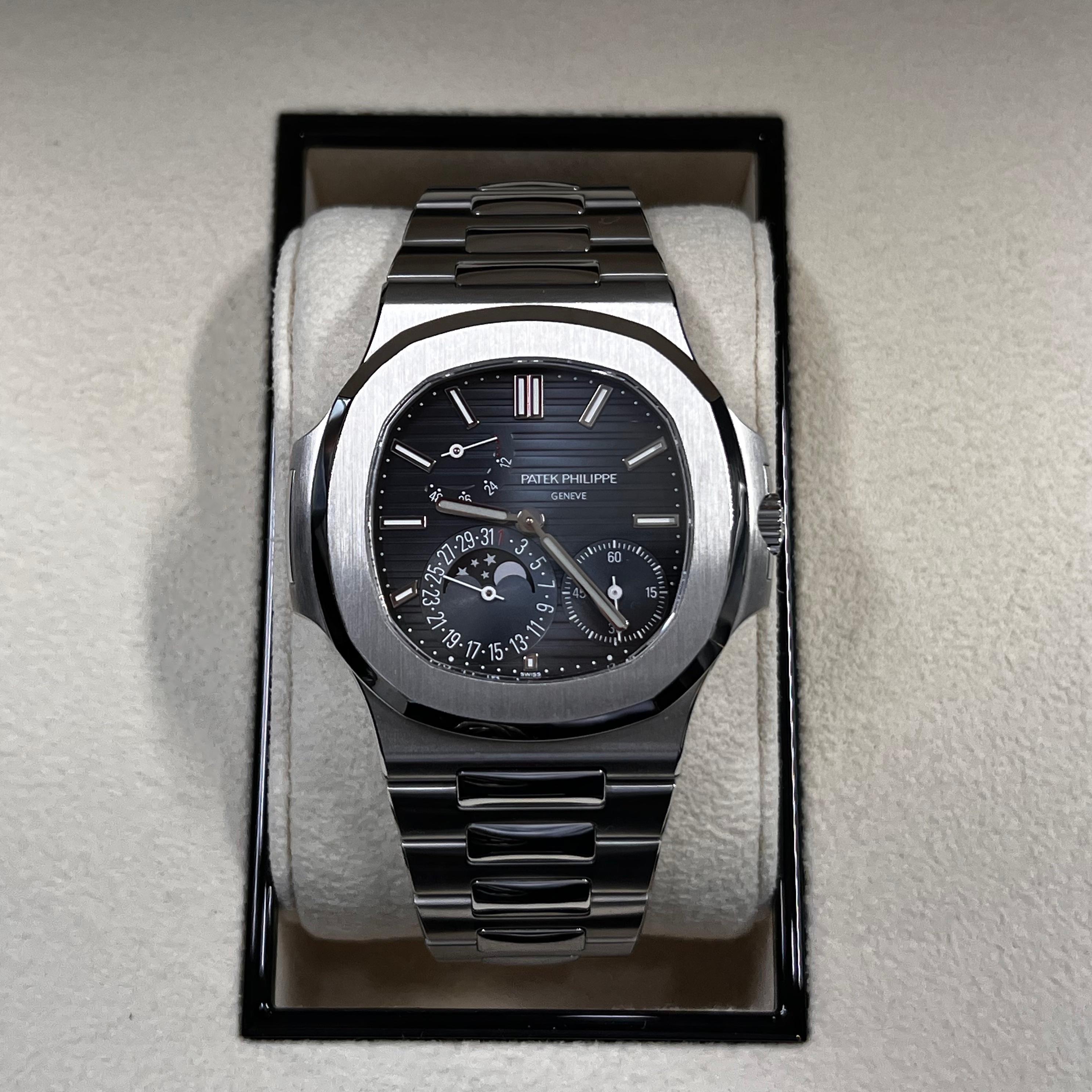 Patek Philippe Nautilus Moon Phase Stainless Steel/ Blue Date Dial (Ref#5712/1A-001)