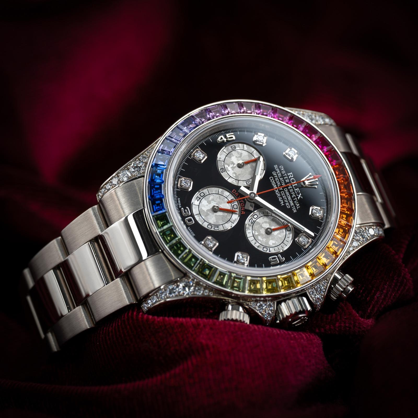 Rolex Daytona Rainbow White Gold Gem-Set Black Diamond-Set
