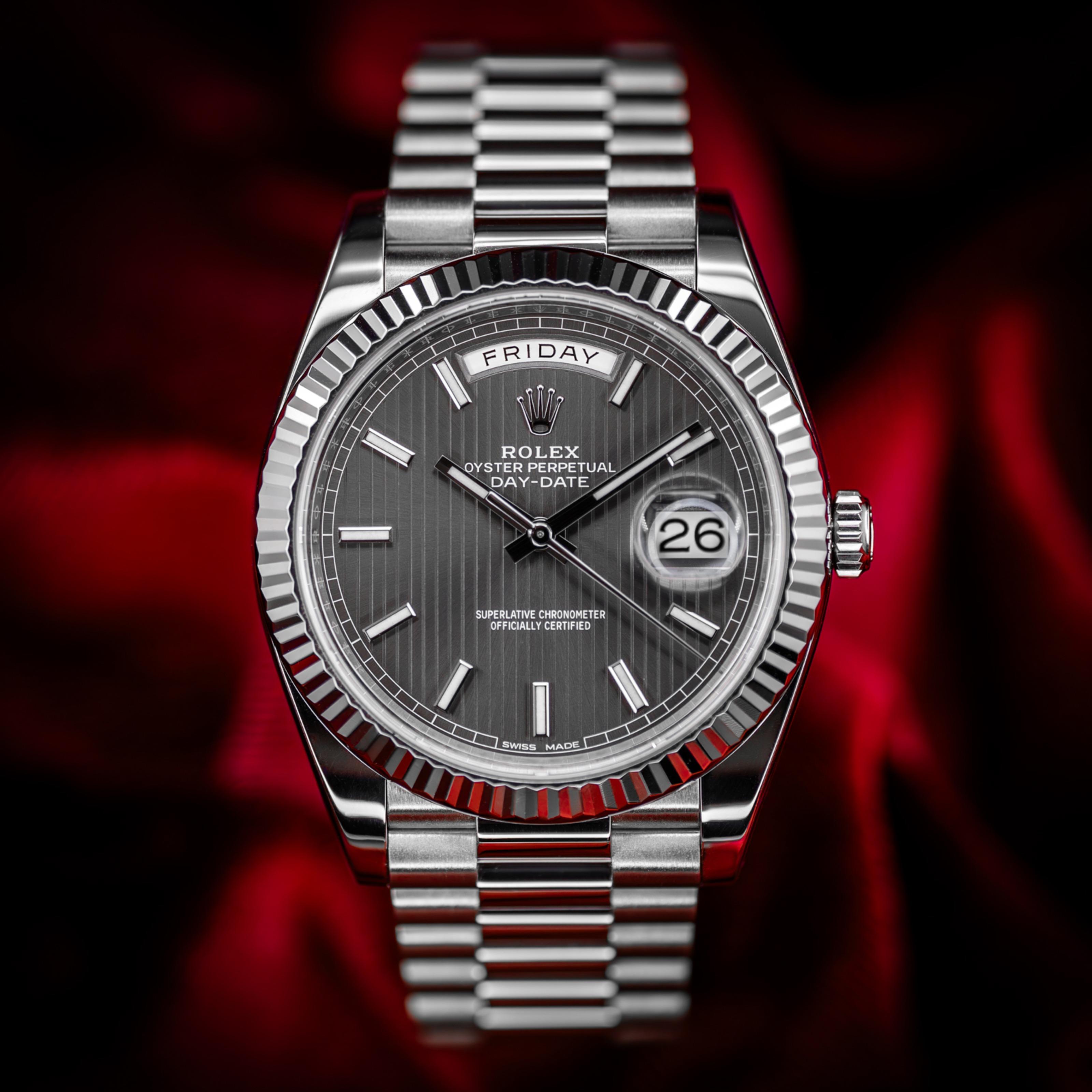Rolex Day-Date 40 White Gold / Dark Rhodium Pinstripe 228239 Rolex Day-Date 40 White Gold / Dark Rhodium Pinstripe 228239
