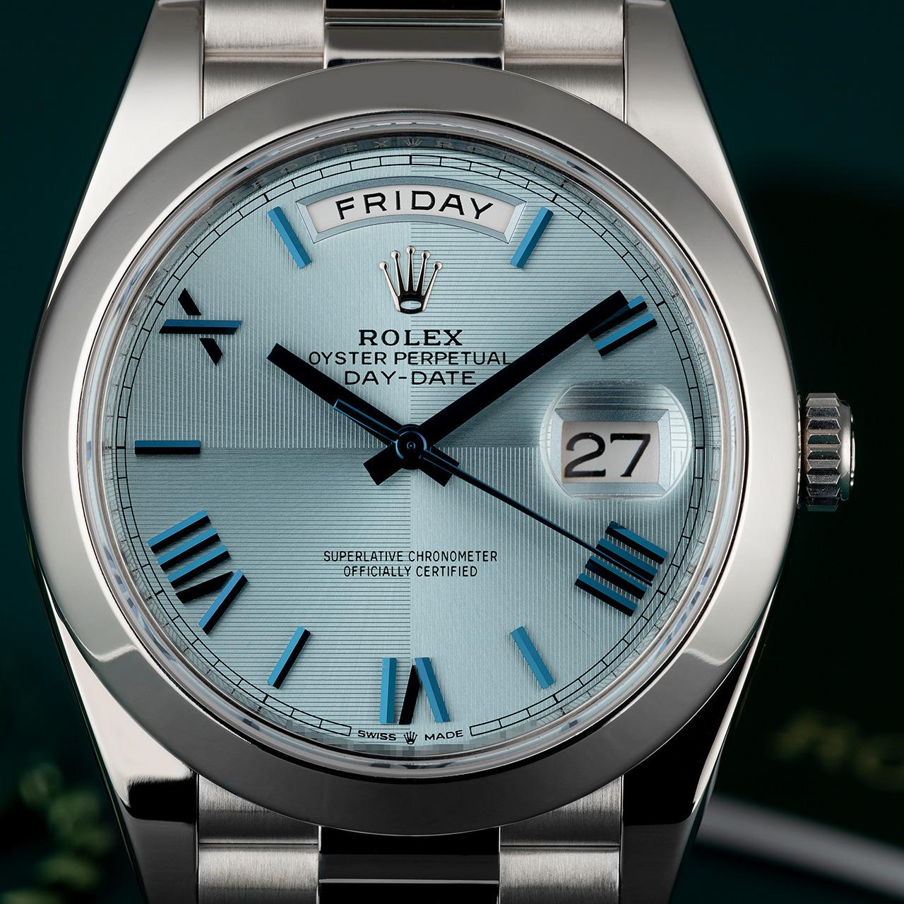Rolex Day-Date 40 Platinum / Smooth / Ice-Blue Quadrant Rolex Day-Date 40 Platinum / Smooth / Ice-Blue Quadrant