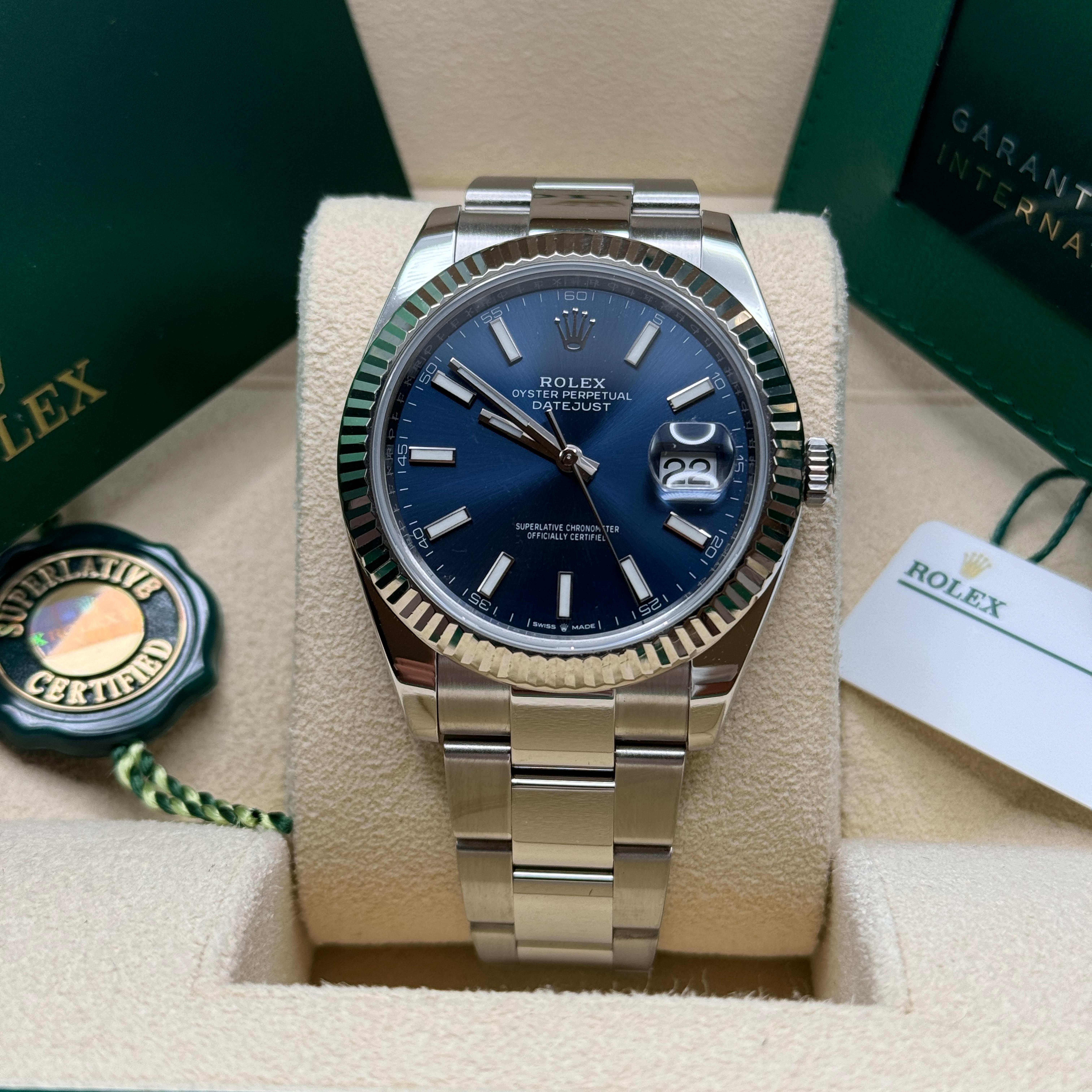 希少 TENDERLOIN T-WORK SHT SLUB S/S Msize Rolex Datejust 41 Fluted / Blue / Oyster 126334-0001 Watches | Bezel
