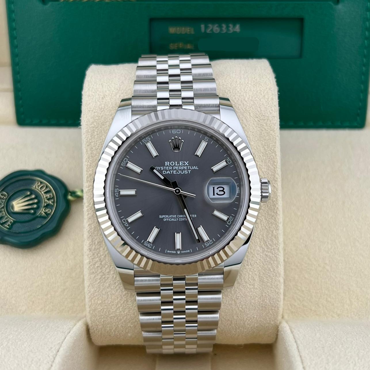2024 Rolex Datejust 41 Steel Fluted Slate Jubilee 126334 0014 Watch Trading Co. Powered By Bezel