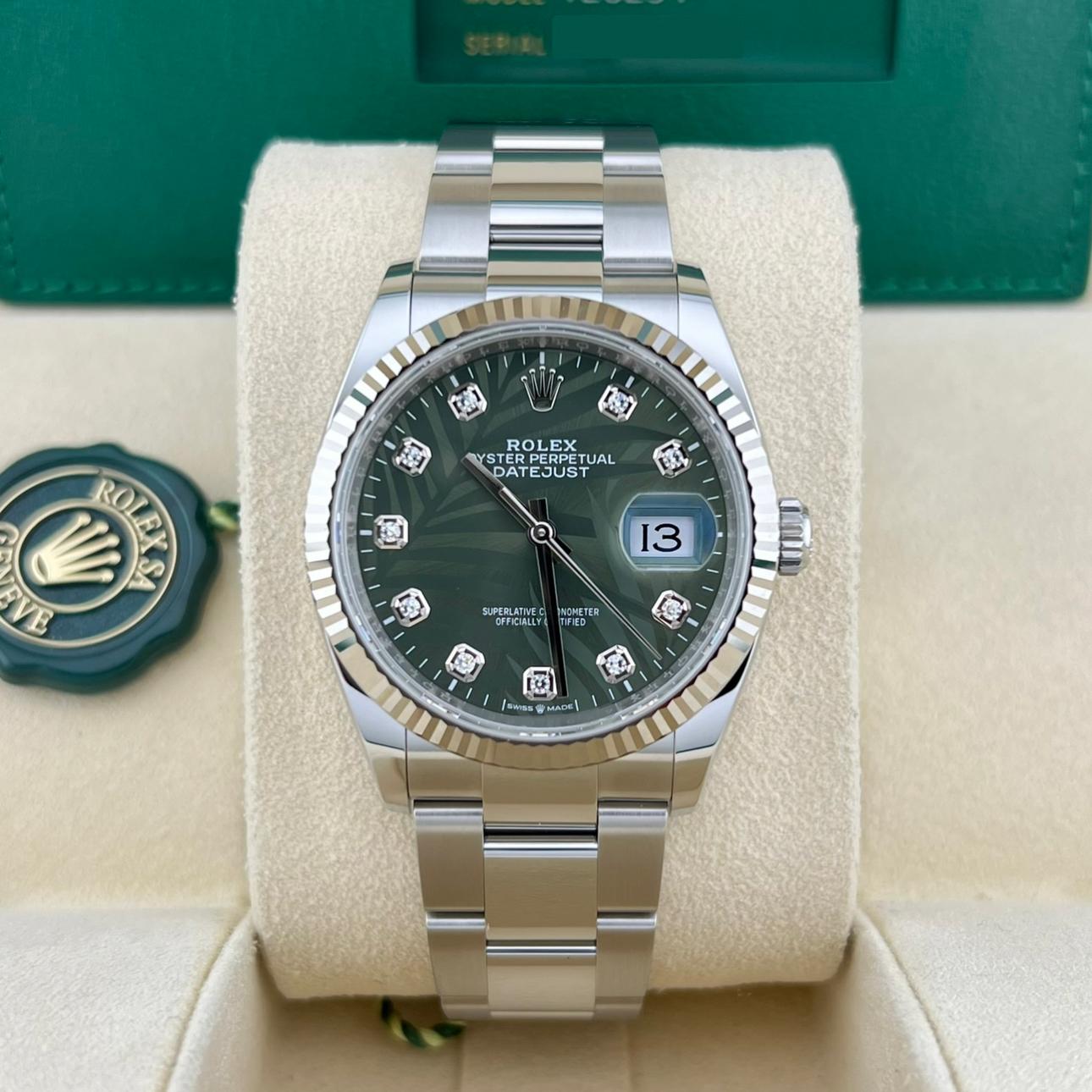 2023 Rolex Datejust 36 Fluted / Palm-Motif / Diamond-Set