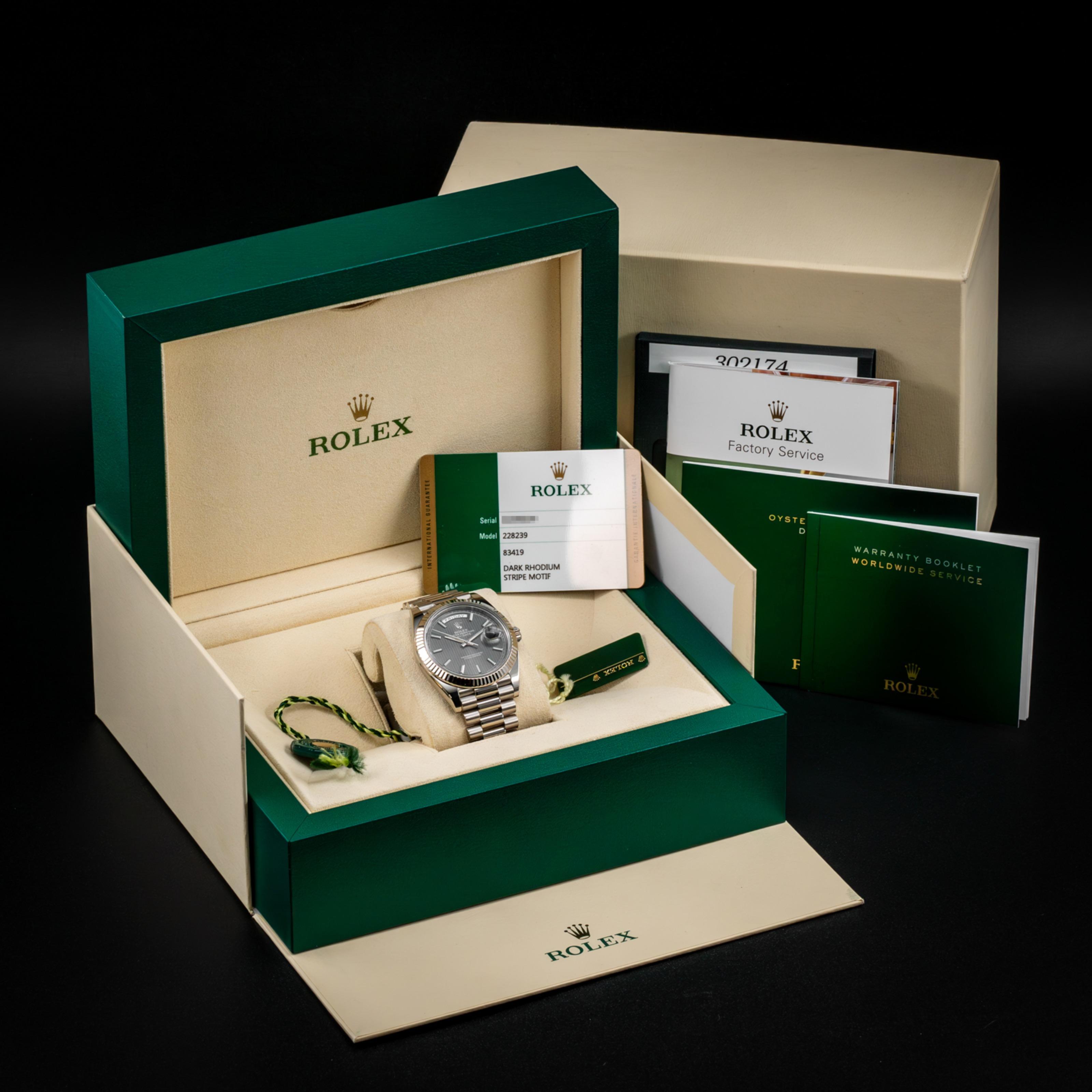 Rolex Day-Date 40 White Gold / Dark Rhodium Pinstripe 228239 Rolex Day-Date 40 White Gold / Dark Rhodium Pinstripe 228239