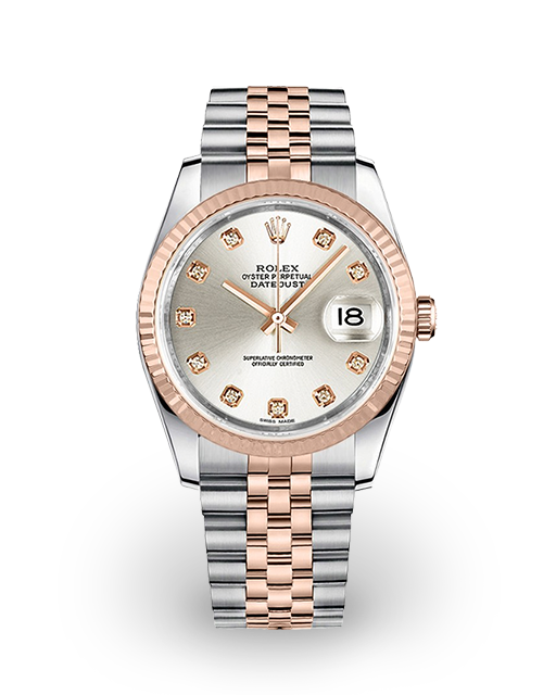 Rolex Datejust 36 Two Tone Fluted Silver Diamond Set