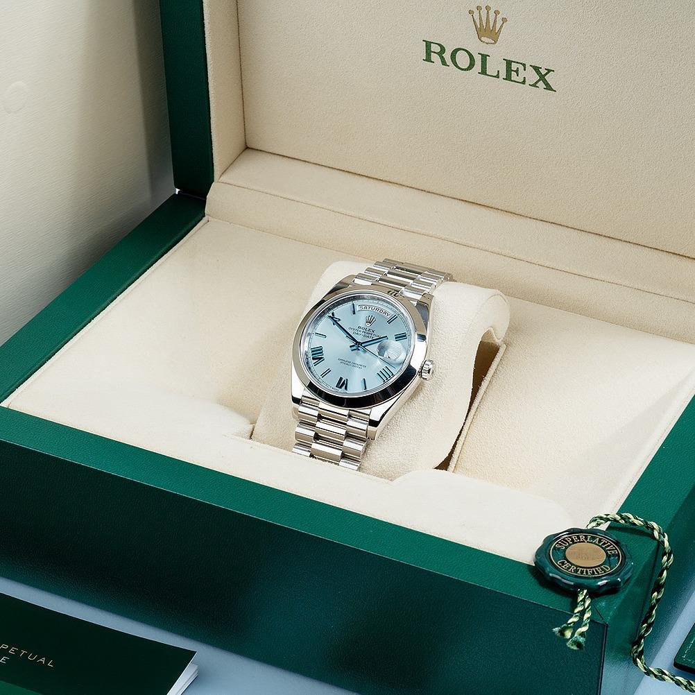 Rolex Day Date 40mm Platinum President Ice Blue Diagonal