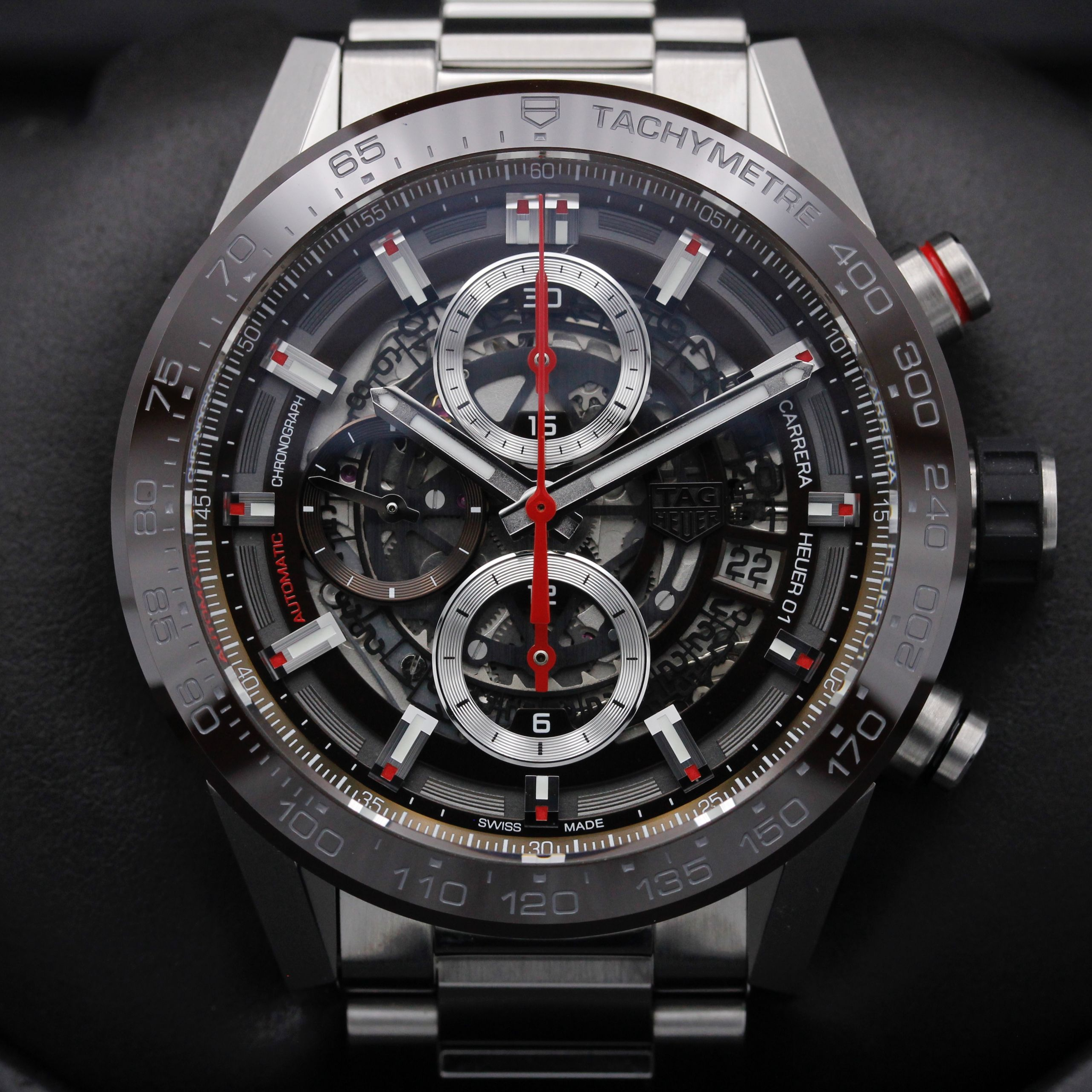 Tag Heuer Carrera Calibre Heuer 01 43 Stainless Steel / Brown Ceramic /  Skeleton / Bracelet  | Bezel