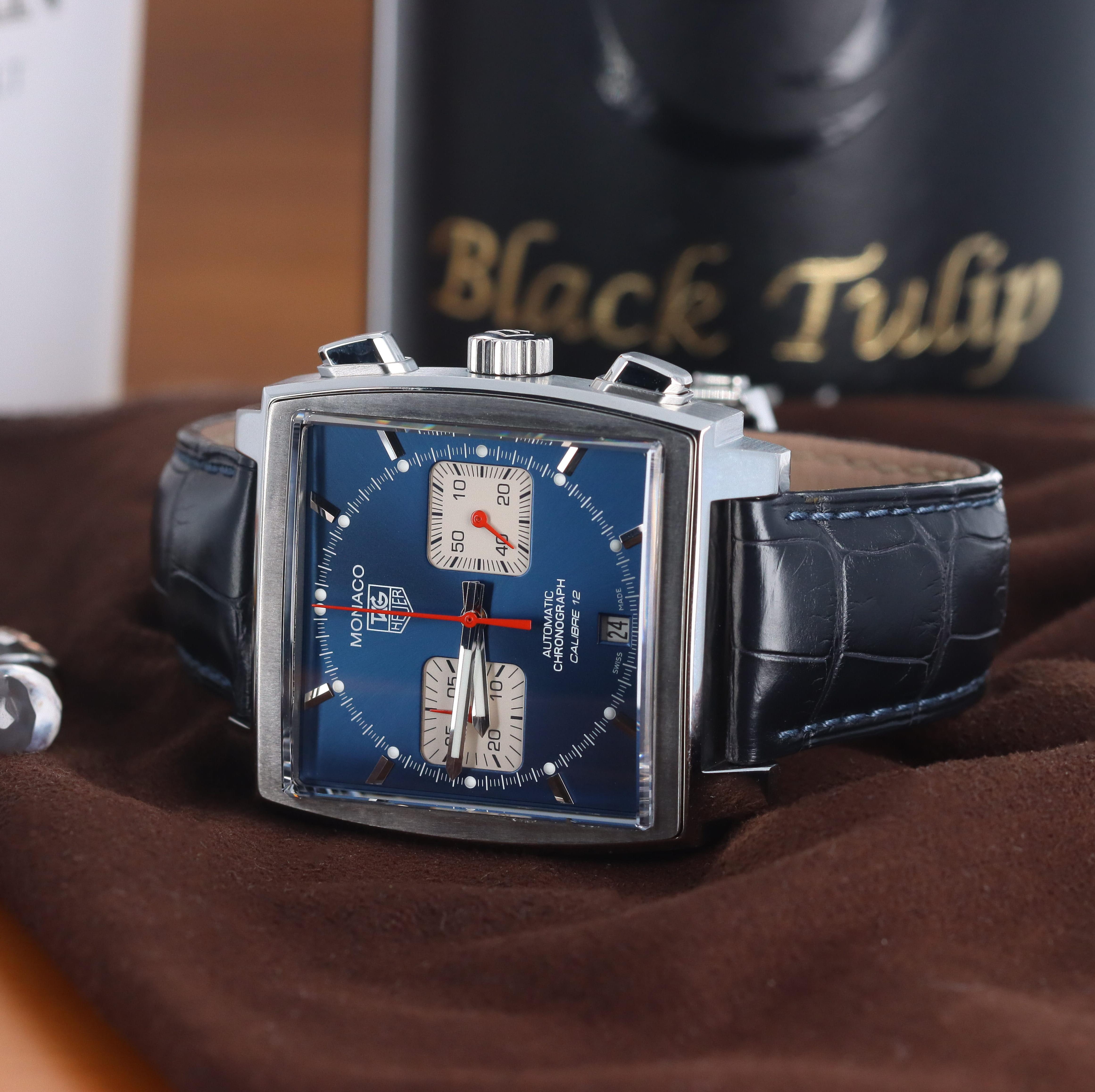 Tag Heuer Monaco Calibre 12 Steel / Blue / Strap CAW2111.FC6183