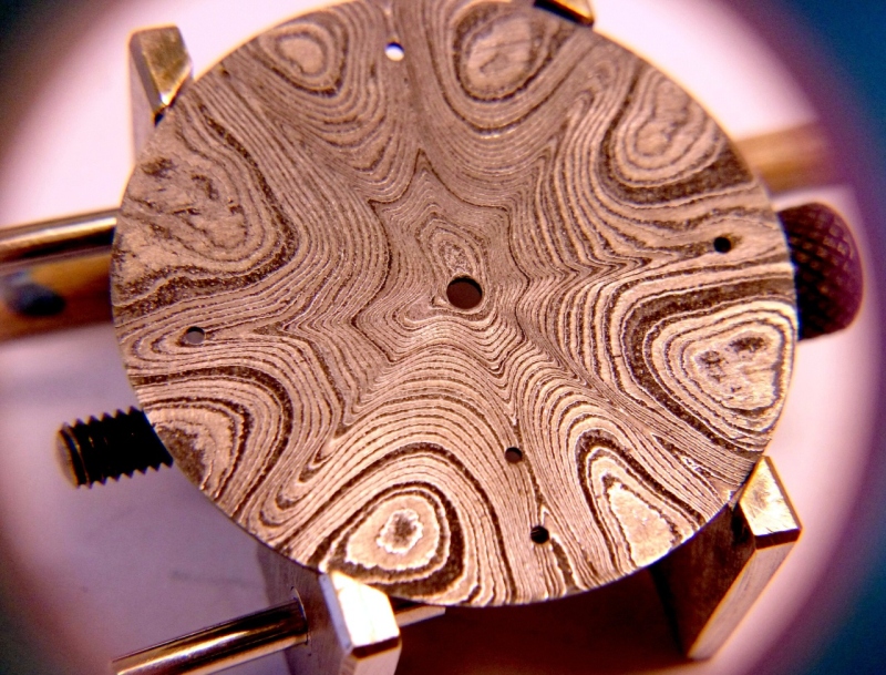 Wildflower patterned damascus steel dial