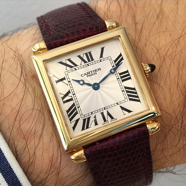 A wristshot of the Cartier Tank Obus