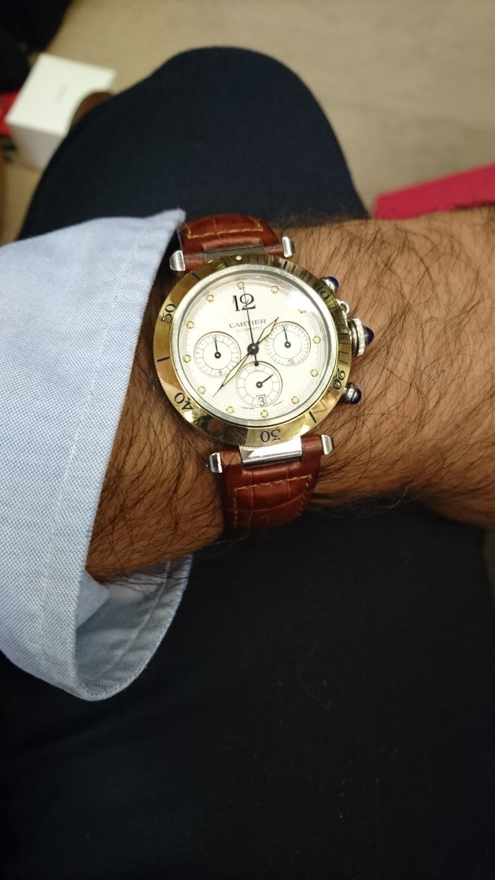 cartier pasha chronograph on wrist