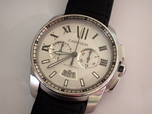 Cartier Calibre Chronograph featuring a Roman chronograph silver
