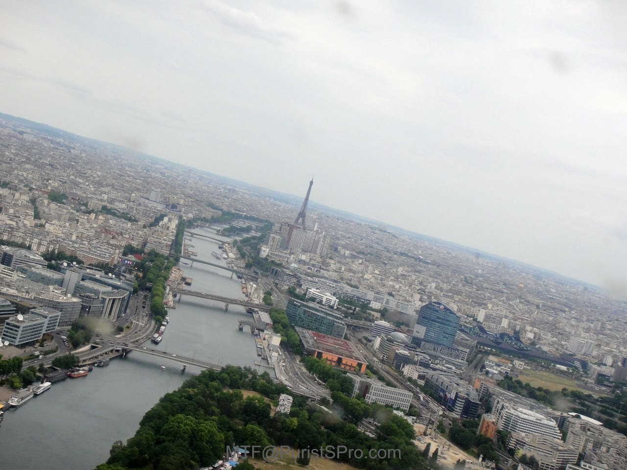 River Seine and Tour Eiffel on finals to landing pad