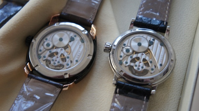 Two tourbillons. A bit of background - Beijing Watch produced Chinas first tourbillon movement in 1996 after Kiu Ta Yu. Master Watchmaker Xu Yaonan, with no prior models for tourbillon movements, conceived of the design himself from his long experience of repairing and making watches. In contrast with Sea-Gulls tourbillon, Beijings is a clean-sheet design which is not sold outside the brand, has a power reserve of 63 hours oweing to the high quality of the in-house balance spring, and whose carriage is crafted from titanium.