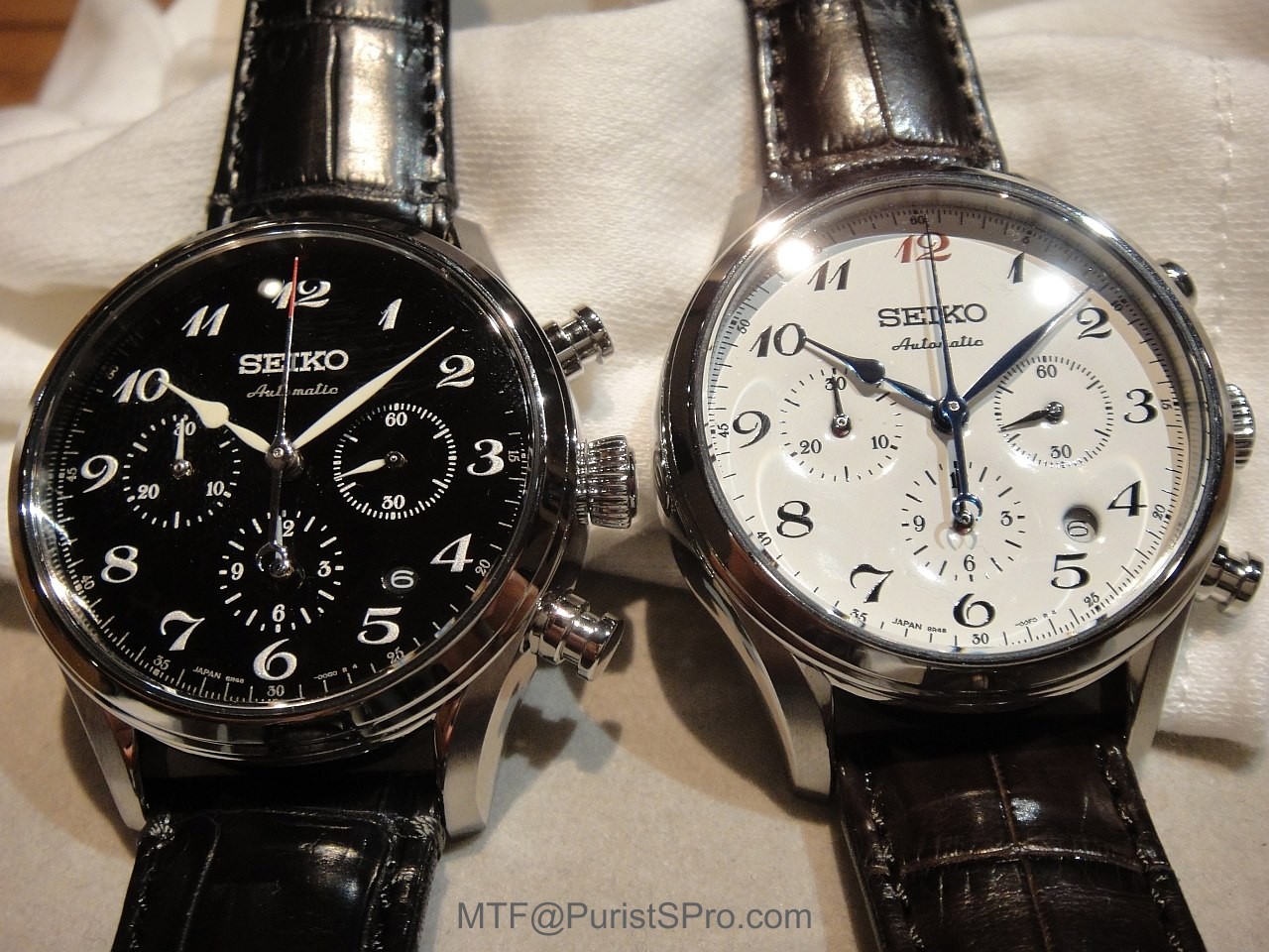 Presage Chronographs Limited Editions 1000 pieces each White Enamel and Black Urushi Lacquer