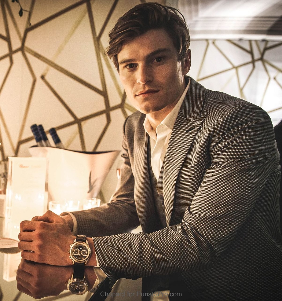 Oliver Cheshire wearing the L.U.C Perpetual Chrono