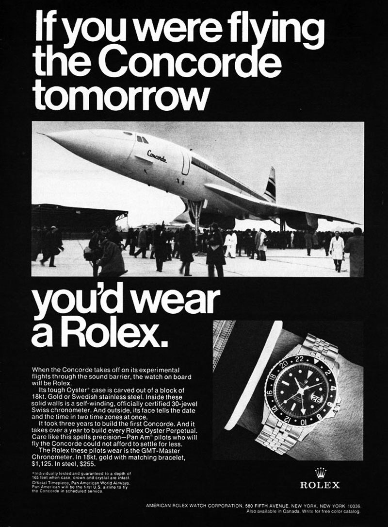 Rolex ad with earlier Glat hands aka Concorde. Dated 1968