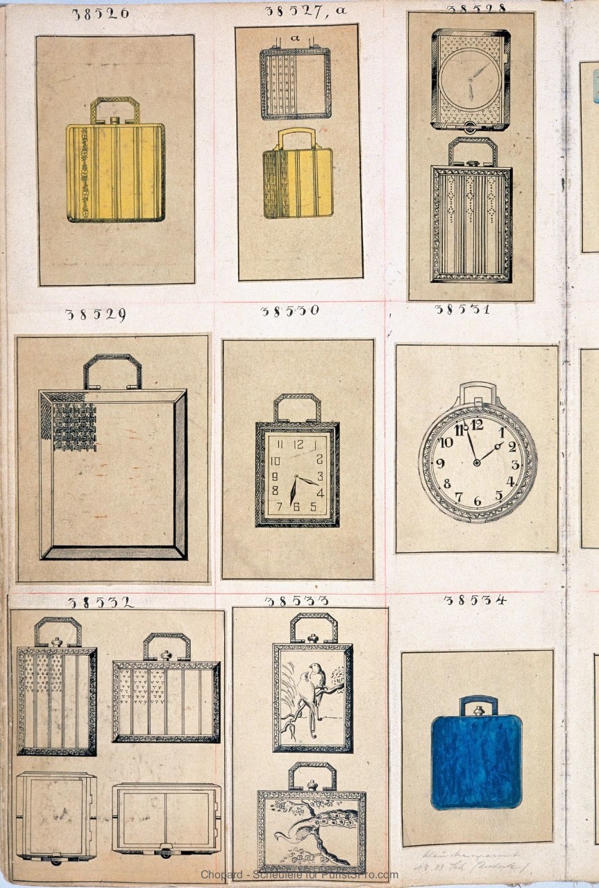 Sketches for Eszeha valise like travelling clocks in the 1930s