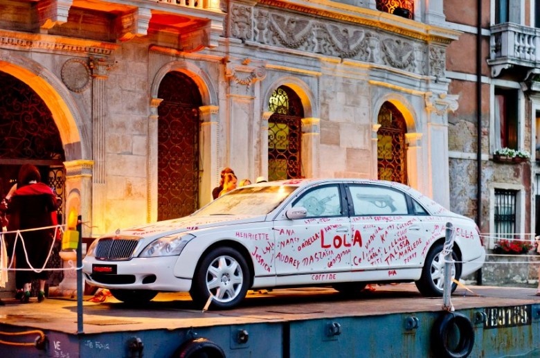 Schabels bullet-ridden Maybach with past girlfriends names written all over it. 