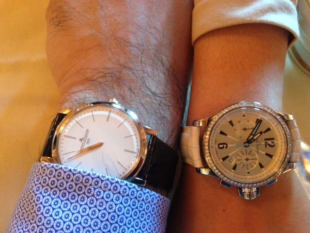 My watch with my wife's , breakfast wrist shot