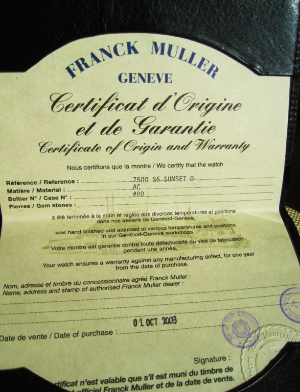 Franck clearance muller certificate