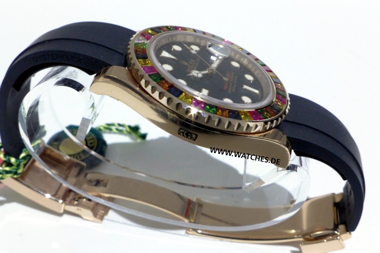 Rolex Yacht Master Rose Gold Black Dial Rainbow Bezel 116695SATS