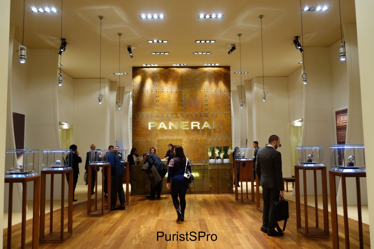 The entrance at the Panerai booth is surrounded with vintage Panerais of lore.