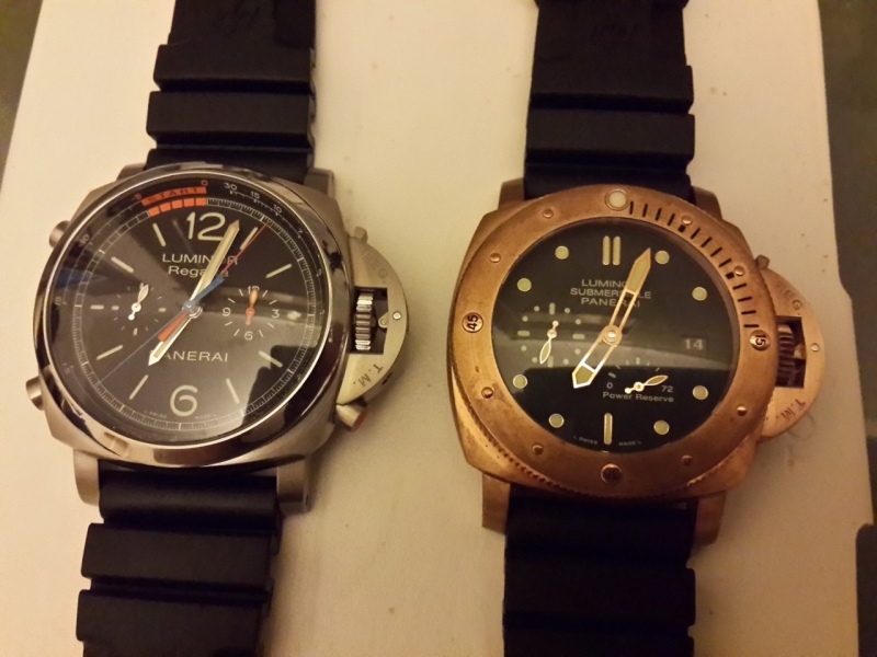 Side-by-side, both 47mm gem, both with submersible strap ready for the Summer