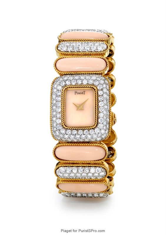 Jewelery watch with coral and diamonds cased in yellow and white gold (caliber 4P).