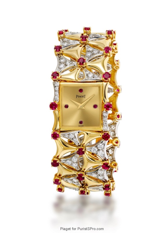 Jewelery watch in yellow and white gold with rubies and diamonds (caliber 4P).