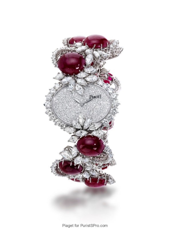 High jewelery watch with caliber 9P (rubies and diamonds decorate the timepiece).