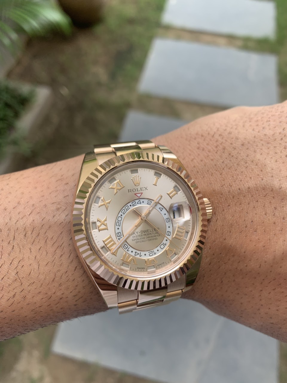 sky dweller on wrist