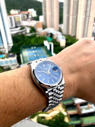 rolex datejust 41 blue on wrist