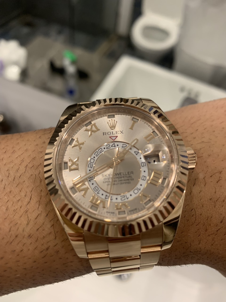 rolex sky dweller on wrist