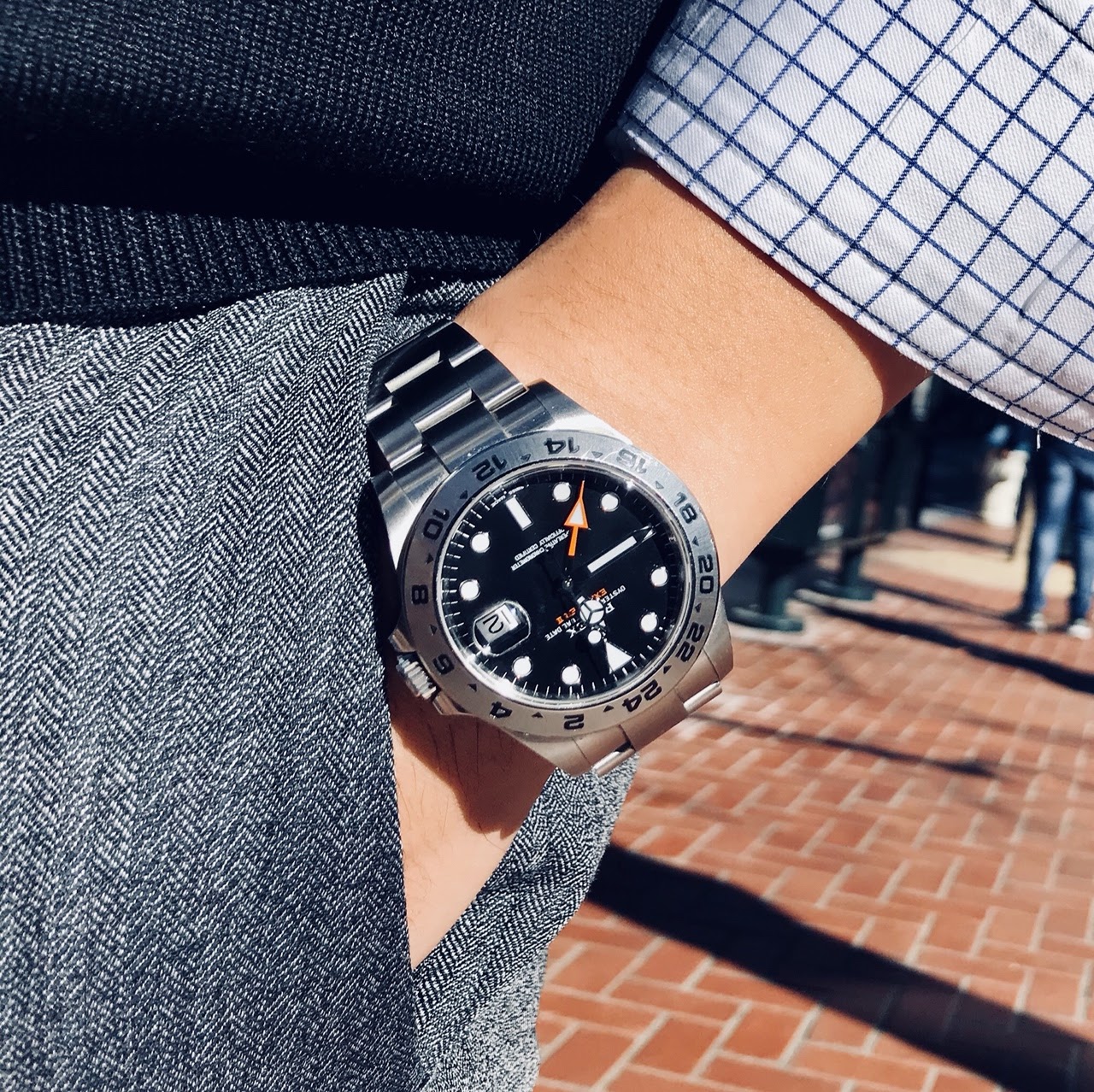 rolex explorer ii black on wrist