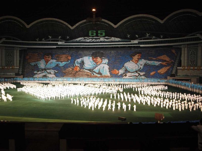 Arirang Mass Games. More than 100.000 performers, the backdrop consists of 10.800 school children.